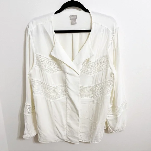 Chico's White Lace Detail Blouse - Picture 4 of 12